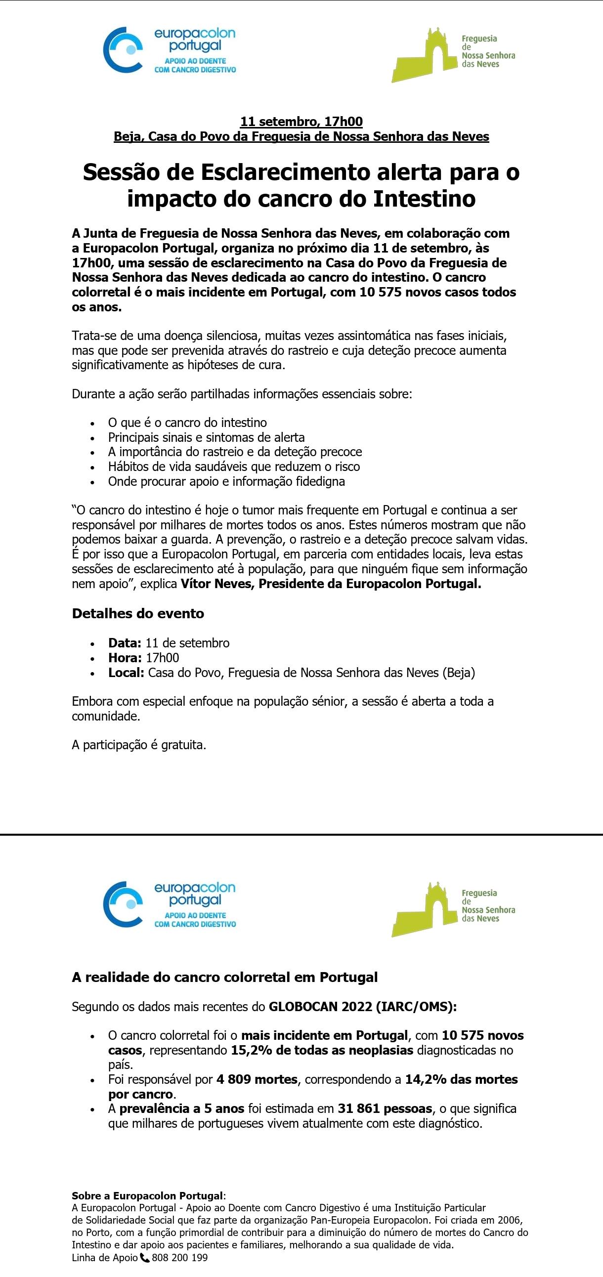 Sessão de Esclarecimento - Cancro do Intestino: Informar para Viver