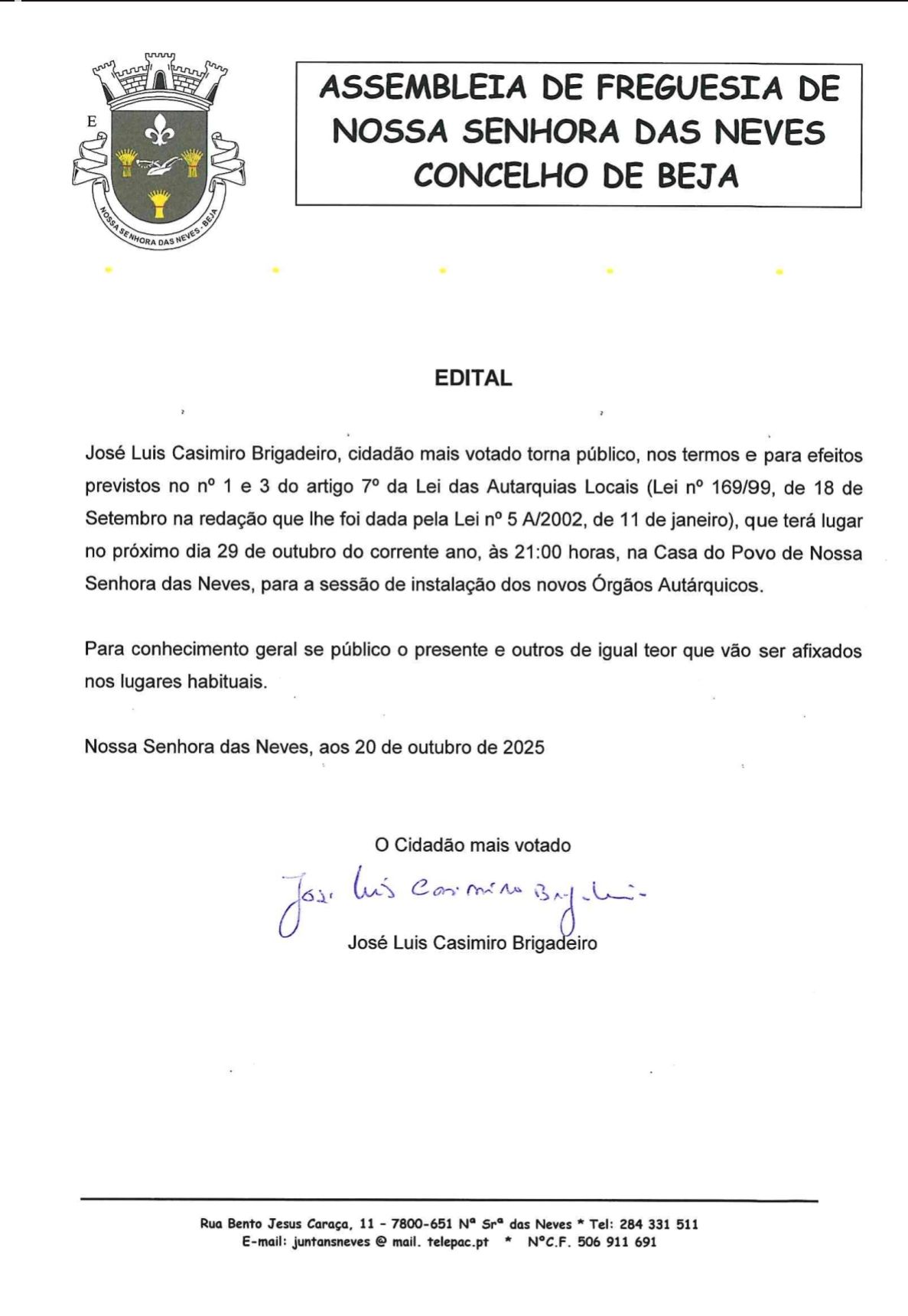 Assembleia de Freguesia: Tomada de Posse dos Órgãos Autárquicos Eleitos