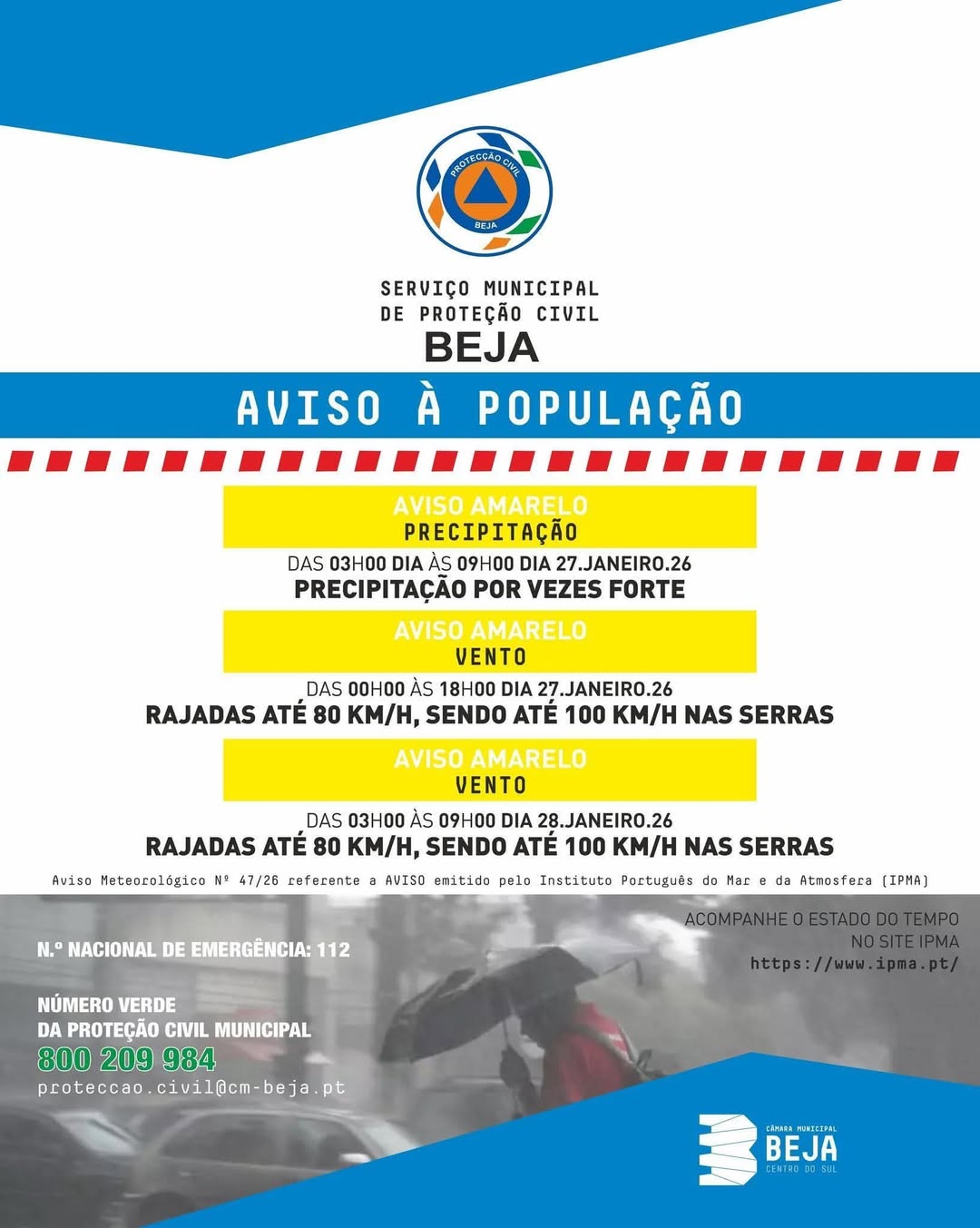 Aviso à População: Proteção Civil