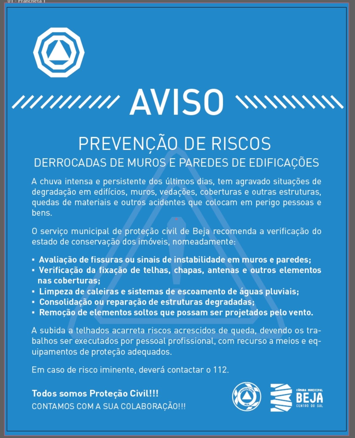 Aviso à População: Prevenção de Riscos - Derrocadas de Muros e Paredes de Edificações