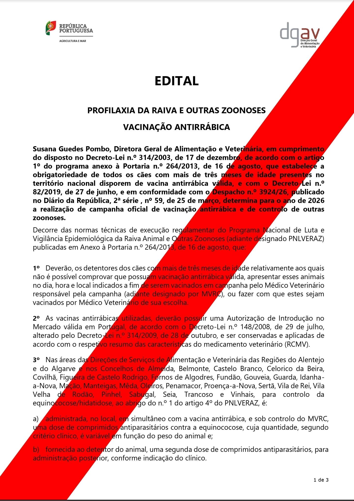 Campanha Oficial de Vacinação Antirrábica 2026