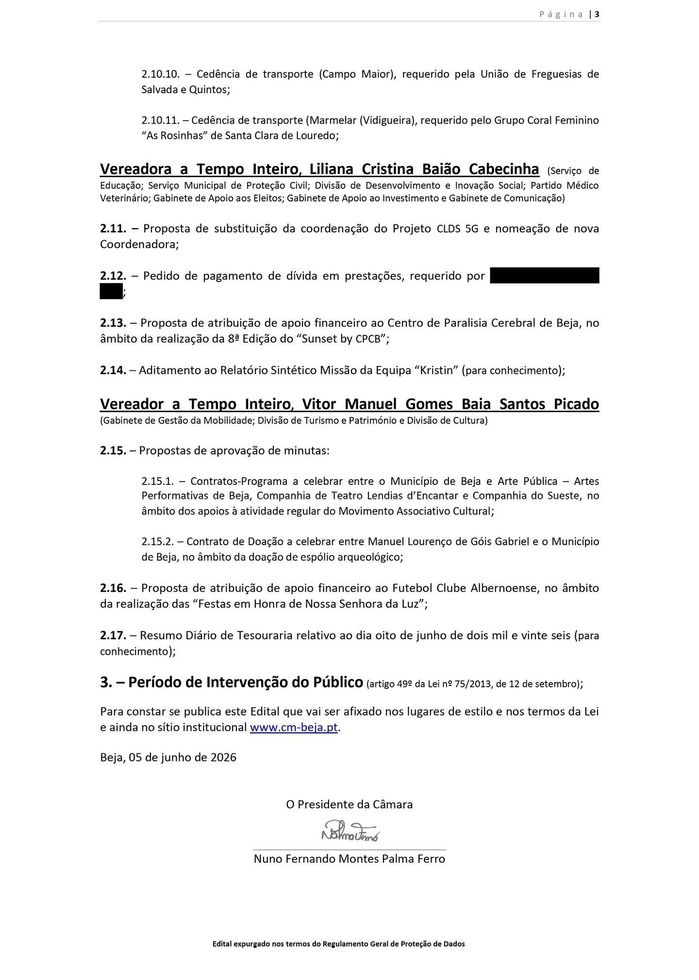Reunião Ordinária da Câmara Municipal de Beja