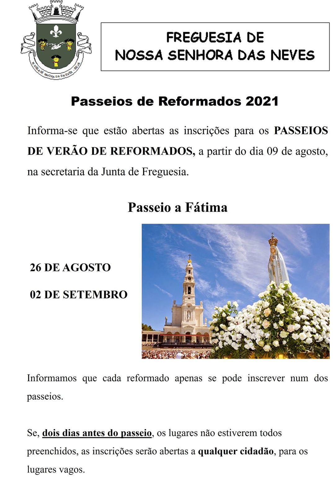 Cartaz do Passeio de Reformados 2021
